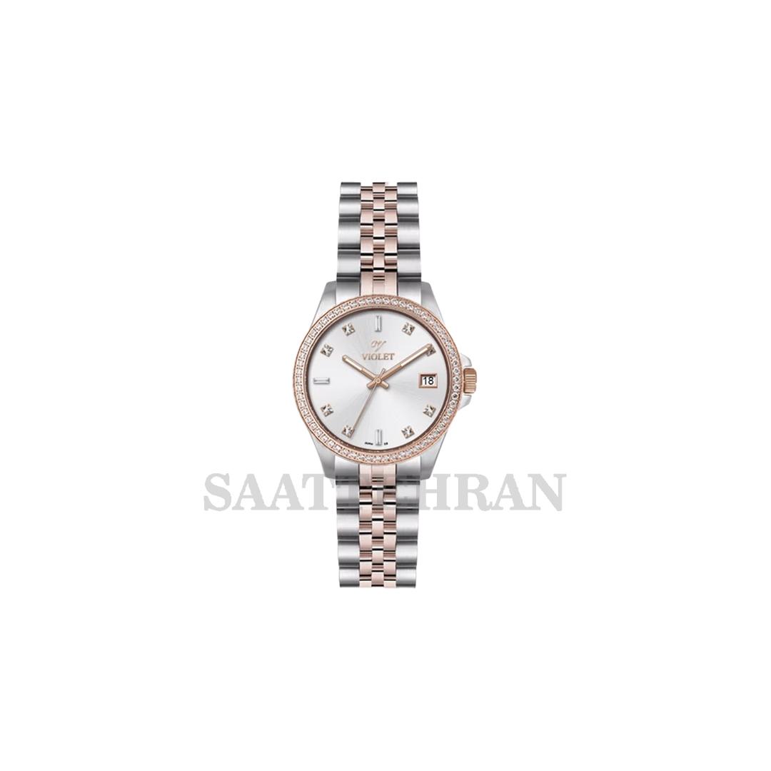 ساعت-مچی-ویولت,-زنانه-تک-موتوره,-گرد-فلزی,-رزگلد-صفحه-سفید-کد-0641-2